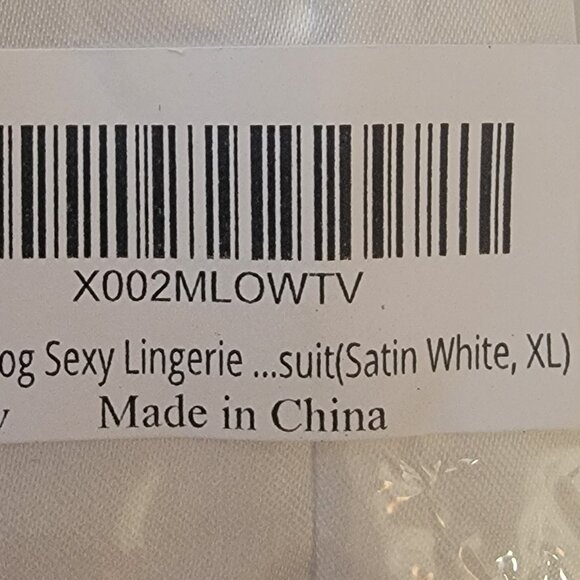 Sexy Teddy, White Satin, DeepV Front, Open Back, Trim Eyelash Lace, Belted. - Picture 13 of 14